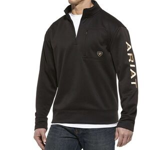 Ariat Men's Black Zip-Up Sweater with Gold Accents